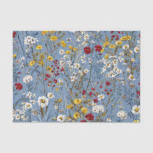 Blauw Wit Geel Rood Ditsy Pastel Boho Vintage Tissuepapier