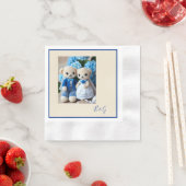 blauw wit gehaakte beeldje bruiloft paar servet (Insitu)