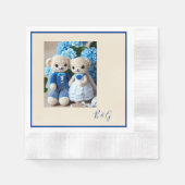 blauw wit gehaakte beeldje bruiloft paar servet (Voorkant)