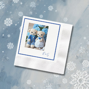 blauw wit gehaakte beeldje bruiloft paar servet