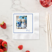 blauw wit gehaakte beeldje bruiloft paar servet (Insitu)