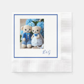 blauw wit gehaakte beeldje bruiloft paar servet (Voorkant)