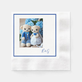 blauw wit gehaakte beeldje bruiloft paar servet