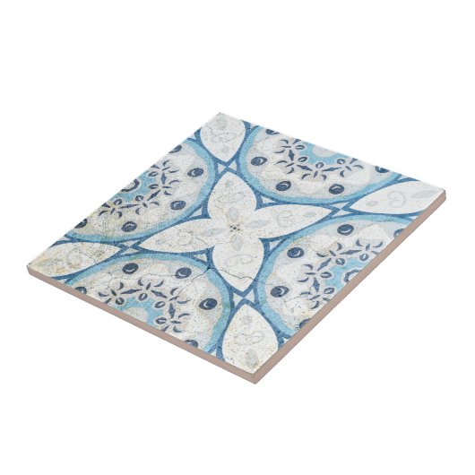 Blauw wit, gekraakt, eenzijdig uitziend mozaïek tegeltje (Zijkant)