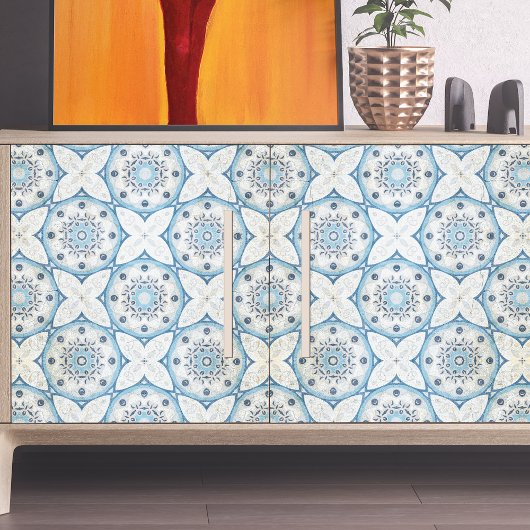 Blauw wit, gekraakt, eenzijdig uitziend mozaïek tissuepapier