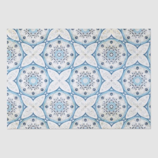 Blauw wit, gekraakt, eenzijdig uitziend mozaïek tissuepapier (Voorkant)