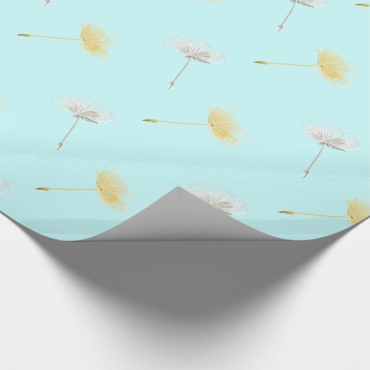 Blauw Wit Gele Paardebloem Bloemen Verjaardag Cadeaupapier (Hoek)