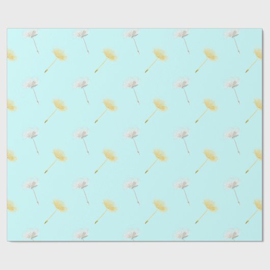 Blauw Wit Gele Paardebloem Bloemen Verjaardag Cadeaupapier (Vlak)