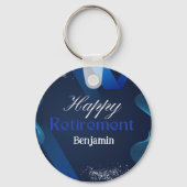 Blauw & Wit Gelukkig met Pensioen Sleutelhanger (Voorkant)
