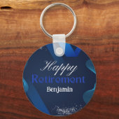 Blauw & Wit Gelukkig met Pensioen Sleutelhanger (Voorkant)