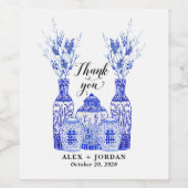 Blauw-Wit Gemberpot Dank Je Label Wijn Etiket (Enkel label)