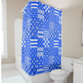 Blauw Wit Gemengde Patchwork Ontwerp Douchegordijn