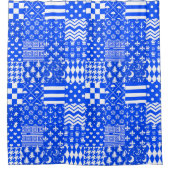 Blauw Wit Gemengde Patchwork Ontwerp Douchegordijn (Voorkant)
