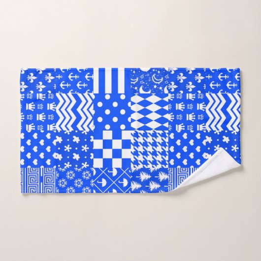 Blauw Wit Gemengde Patchwork Ontwerp Handdoek (Handdoek)