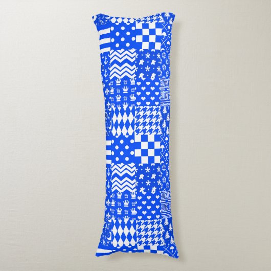 Blauw Wit Gemengde Patchwork Ontwerp Lichaamskussen (Voorkant Verticaal)