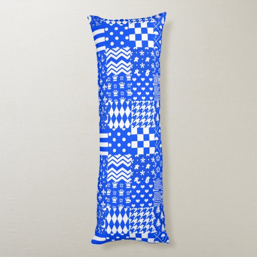 Blauw Wit Gemengde Patchwork Ontwerp Lichaamskussen (Achterkant (Verticaal))