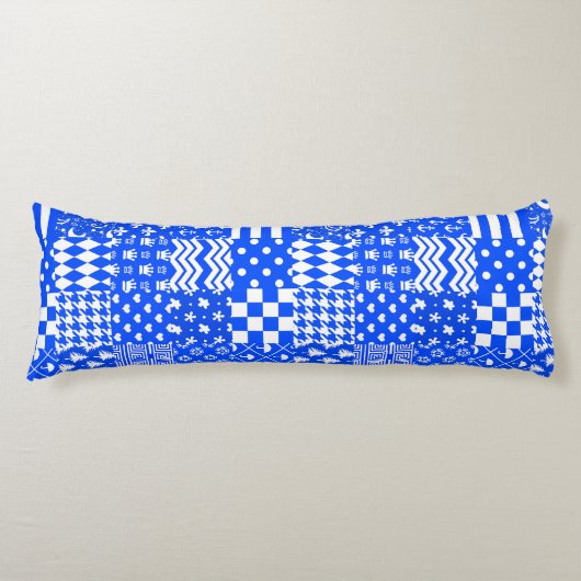 Blauw Wit Gemengde Patchwork Ontwerp Lichaamskussen (Voorkant)