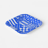 Blauw Wit Gemengde Patchwork Ontwerp Papieren Bordje (Gebogen)