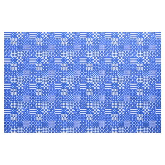 Blauw Wit Gemengde Patchwork Ontwerp Stof (Yard (91,4 cm))