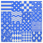 Blauw Wit Gemengde Patchwork Ontwerp Stof (Swatch)