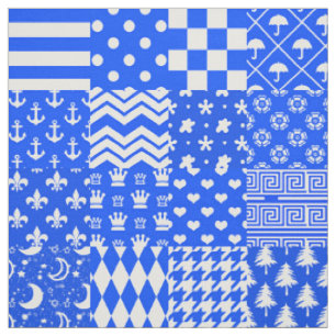 Blauw Wit Gemengde Patchwork Ontwerp Stof