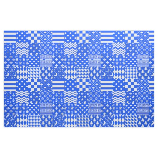 Blauw Wit Gemengde Patchwork Ontwerp Stof (Fat Quarter)