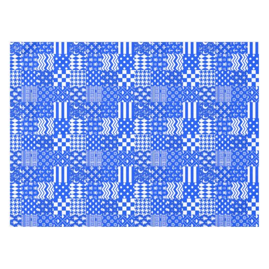 Blauw Wit Gemengde Patchwork Ontwerp Tafelkleed (Voorkant (Horizontaal))