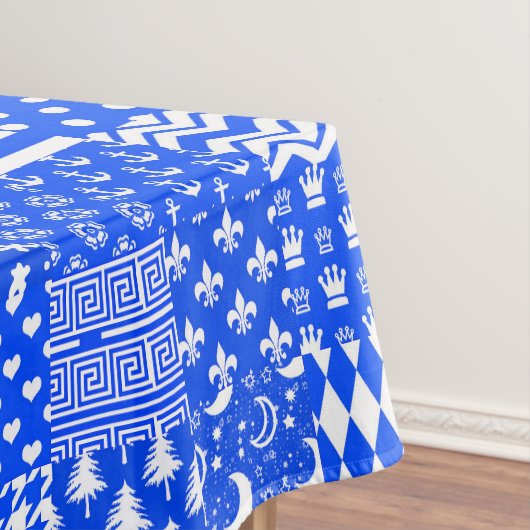 Blauw Wit Gemengde Patchwork Ontwerp Tafelkleed (Voorbeeld)