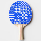 Blauw Wit Gemengde Patchwork Ontwerp Tafeltennisbatje (Achterkant)