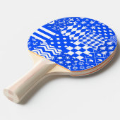 Blauw Wit Gemengde Patchwork Ontwerp Tafeltennisbatje (Voorkant Gekanteld)