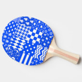 Blauw Wit Gemengde Patchwork Ontwerp Tafeltennisbatje (Zijkant)