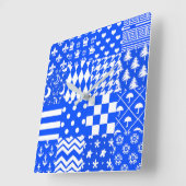 Blauw Wit Gemengde Patchwork Ontwerp Vierkante Klok (Hoek)