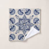 blauw wit geometrisch bloemenpatroon bad handdoek (Wasdoekje)