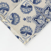  blauw wit geometrisch bloemenpatroon fleece deken (Hoek)
