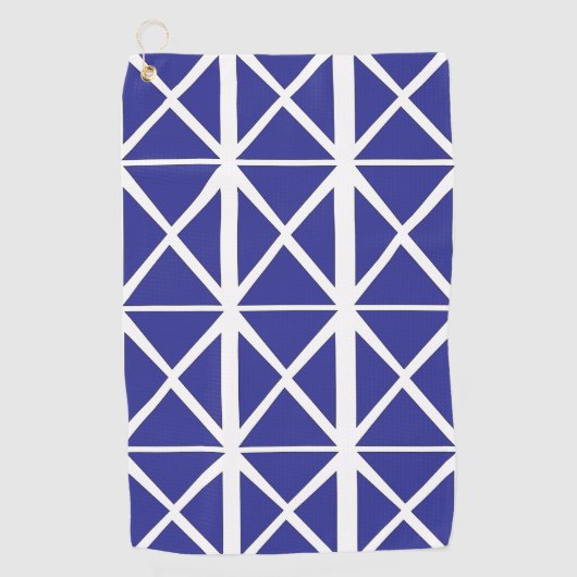 Blauw wit geometrisch driehoekspatroon golfhanddoek (Voorkant)