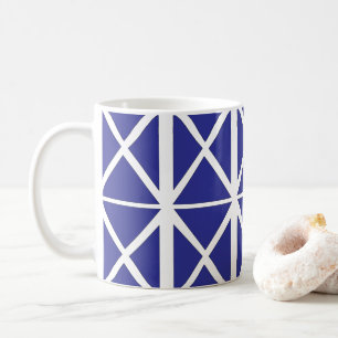 Blauw wit geometrisch driehoekspatroon koffiemok