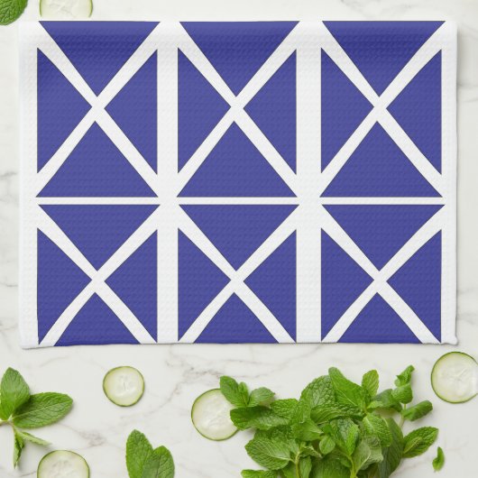 Blauw wit geometrisch driehoekspatroon theedoek (Gevouwen)