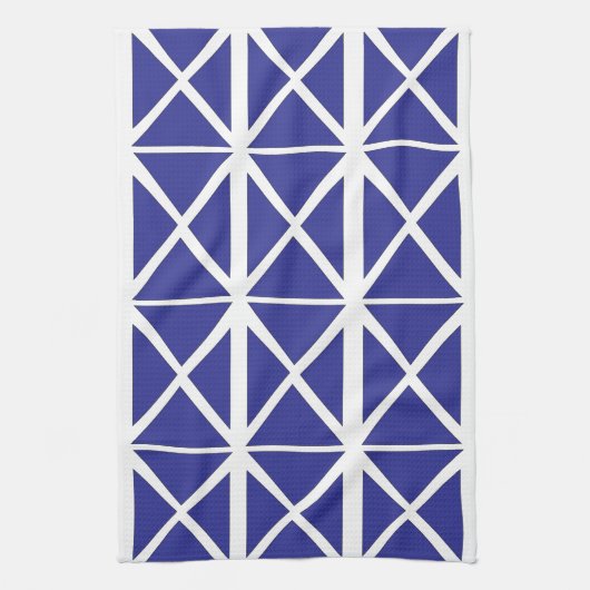 Blauw wit geometrisch driehoekspatroon theedoek (Verticaal)