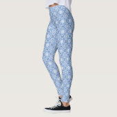 Blauw Wit Geometrisch Modern Batikpatroon Leggings (Links)