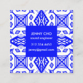 Blauw & Wit Geometrisch Modern Patroon Vierkante Visitekaartje (Achterkant)