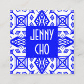 Blauw & Wit Geometrisch Modern Patroon Vierkante Visitekaartje (Voorkant)