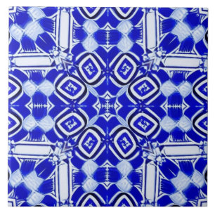 Blauw wit geometrisch mozaïek tegeltje