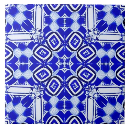 Blauw wit geometrisch mozaïek tegeltje (Voorkant)