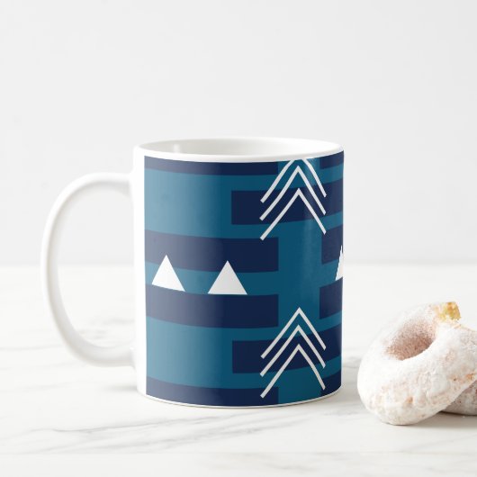 Blauw wit geometrisch patroon koffiemok (Met donut)