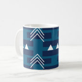Blauw wit geometrisch patroon koffiemok (Voorkant links)
