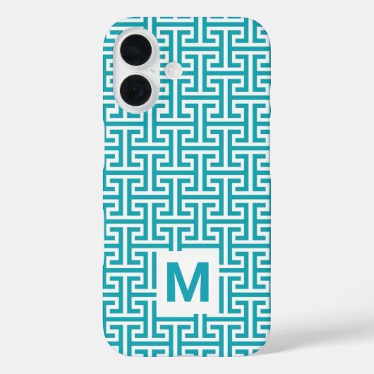 Blauw-wit geometrisch patroon monogram Case-Mate iPhone case (Achterkant)