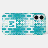 Blauw-wit geometrisch patroon monogram Case-Mate iPhone case (Achterkant (horizontaal))
