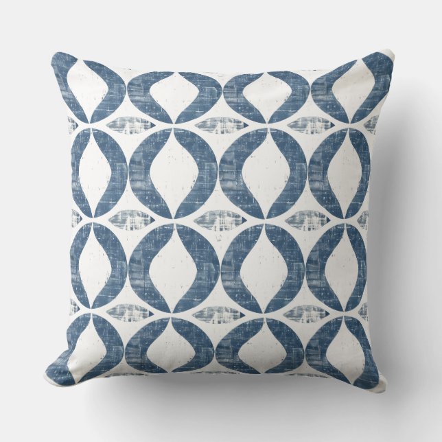 Blauw & Wit Geometrisch Sierkussen (Voorkant)