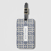 blauw wit geometrisch ventilatorpatroon bagagelabel (Voorkant (verticaal))