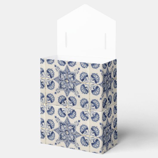 blauw wit geometrisch ventilatorpatroon bedankdoosjes (Geopend)